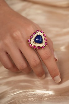 Gold Finish Blue Stone Triangle Ring