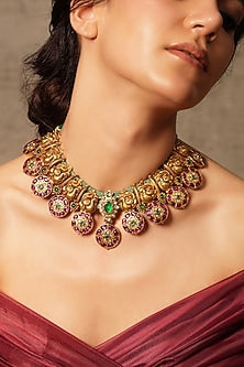 Gold Finish Motif Temple Necklace