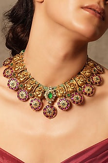 Gold Finish Motif Temple Necklace