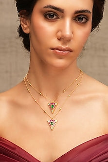 Gold Finish Layered Pendant Necklace