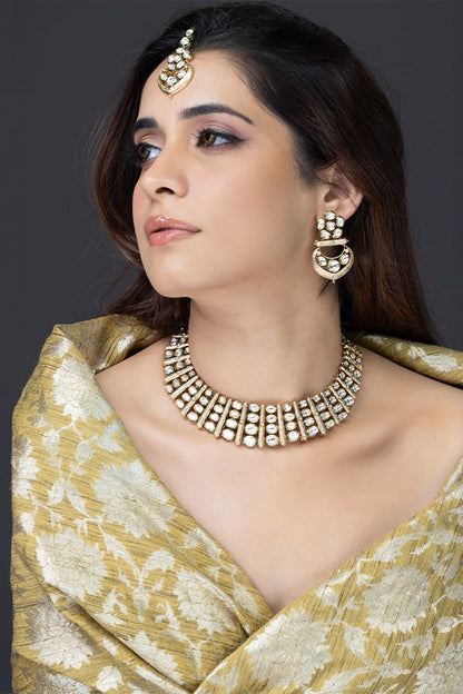 Gold Finish Mirror Work Necklace Set