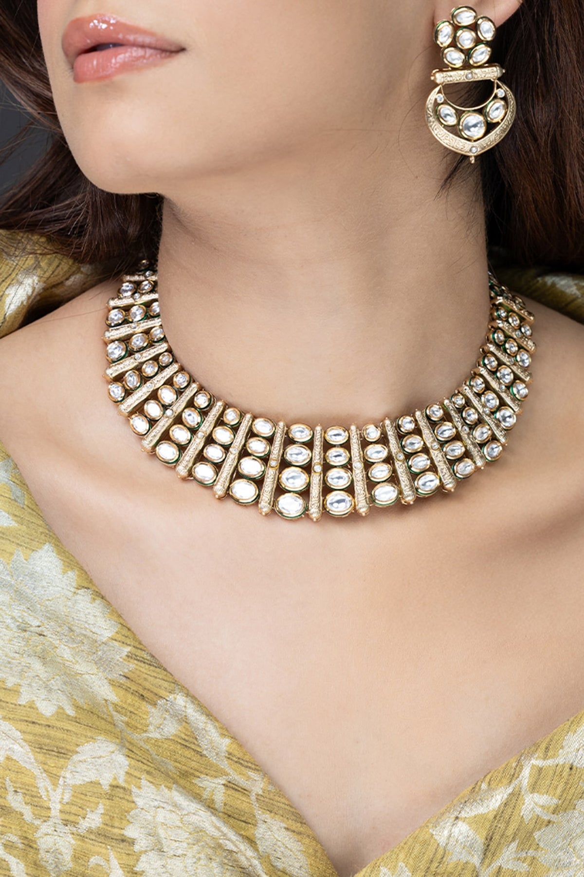 Gold Finish Mirror Work Necklace Set
