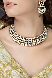 Gold Finish Mirror Work Necklace Set
