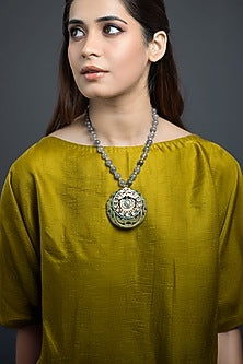 Gold Finish Blue Beaded Necklace