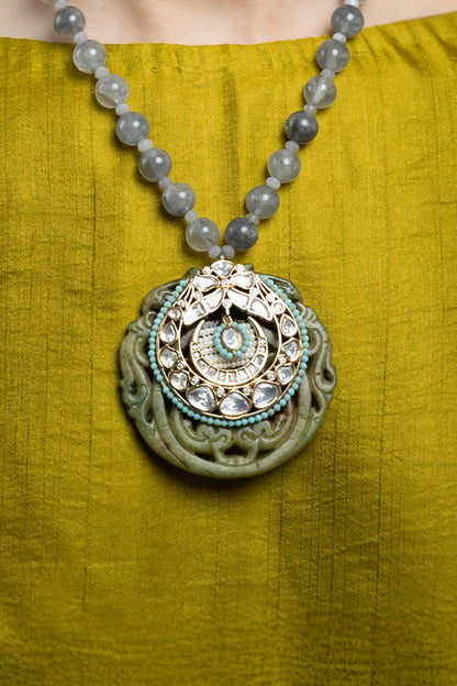 Gold Finish Blue Beaded Necklace