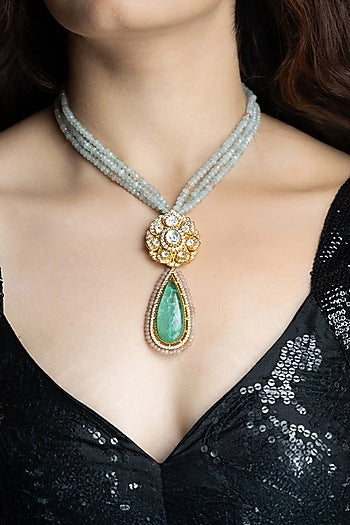 Gold Finish Green Beaded Necklace