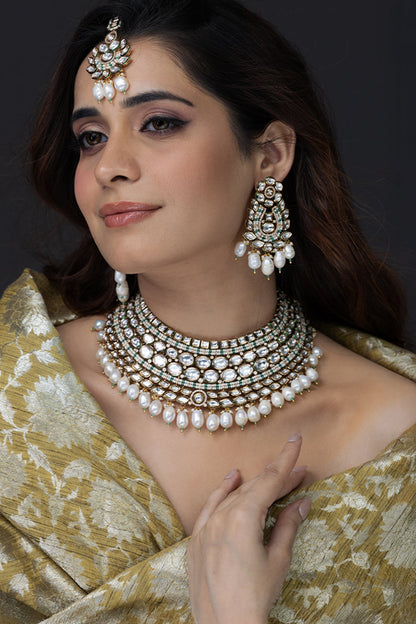 Gold Finish Kundan Polki Necklace Set