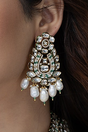 Gold Finish Kundan Polki Necklace Set