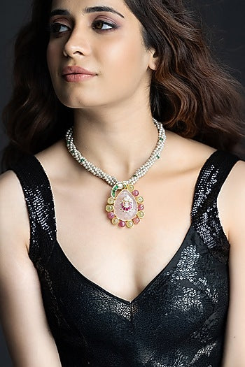 Gold Finish Multi-Colored Stone Necklace