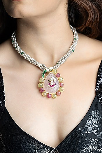 Gold Finish Multi-Colored Stone Necklace