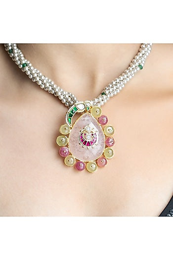 Gold Finish Multi-Colored Stone Necklace