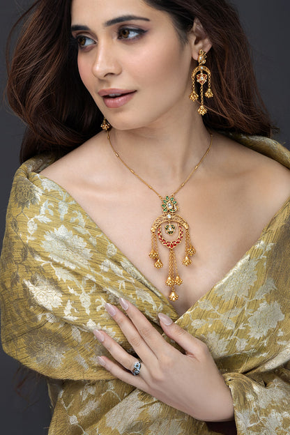 Gold Finish Multi-Colored Stone Necklace Set