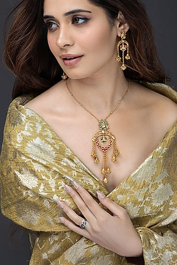 Gold Finish Multi-Colored Stone Necklace Set