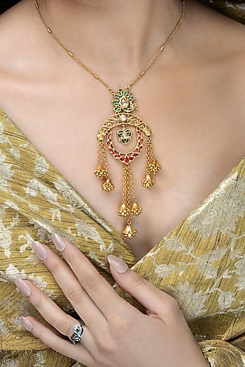 Gold Finish Multi-Colored Stone Necklace Set