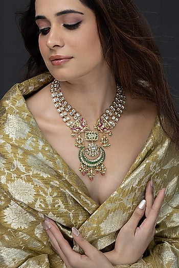 Gold Finish Multi-Colored Stone Necklace