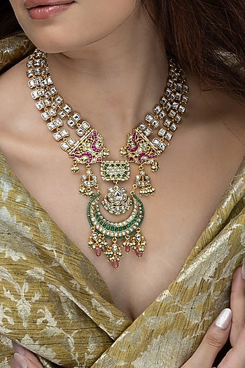 Gold Finish Multi-Colored Stone Necklace