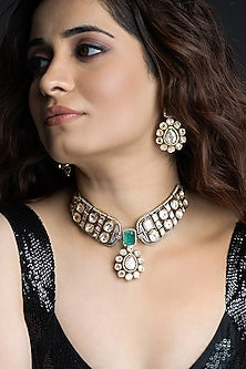 Gold Finish Kundan Polki Choker Necklace Set