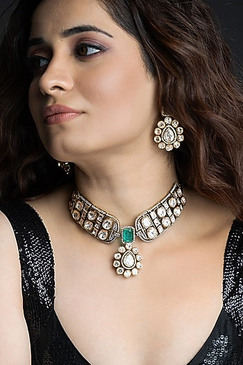 Gold Finish Kundan Polki Choker Necklace Set