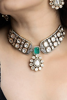 Gold Finish Kundan Polki Choker Necklace Set