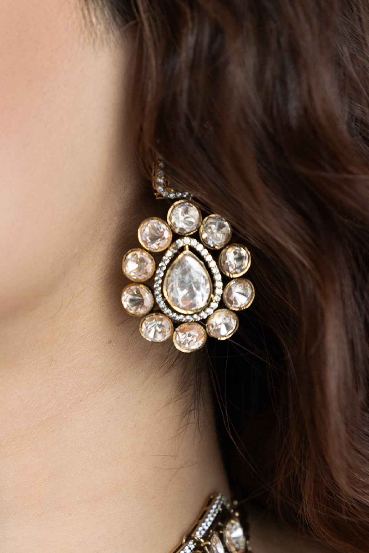 Gold Finish Kundan Polki Choker Necklace Set