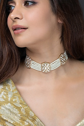 Gold Finish White Stone Necklace