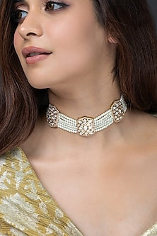 Gold Finish White Stone Necklace