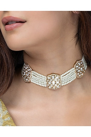 Gold Finish White Stone Necklace