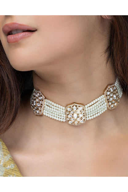 Gold Finish White Stone Necklace