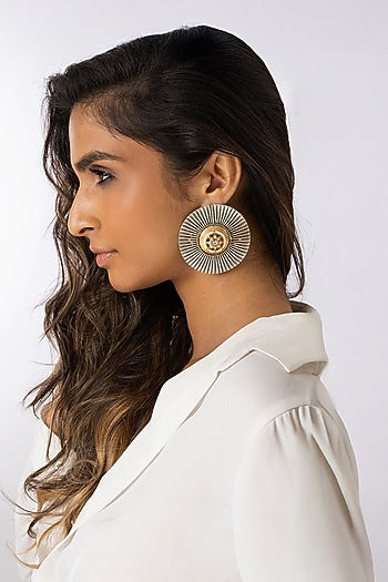 Gold Finish Round Bead & Pearl Stud Earrings