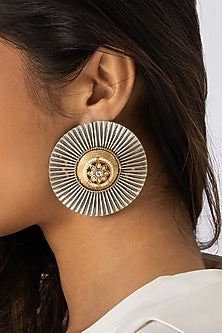 Gold Finish Round Bead & Pearl Stud Earrings