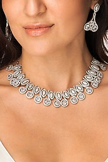 White Finish Marquise & Clear Stone Necklace Set