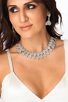 White Finish Marquise & Clear Stone Necklace Set