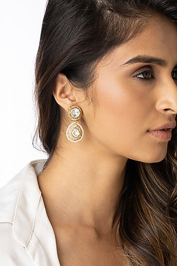 Gold Finish Uncut Stone Dangler Earrings