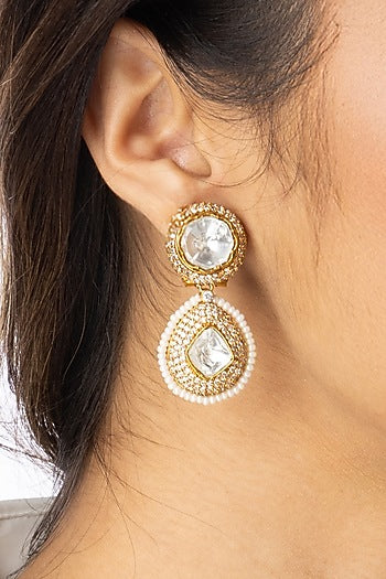 Gold Finish Uncut Stone Dangler Earrings