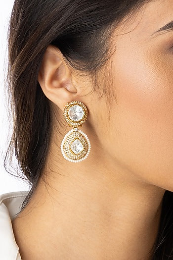 Gold Finish Uncut Stone Dangler Earrings