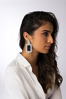 White Finish Blue Stone Dangler Earrings