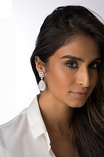 Silver Finish Pear-Shaped Drop Dangler Earrings