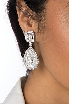 Silver Finish Pear-Shaped Drop Dangler Earrings