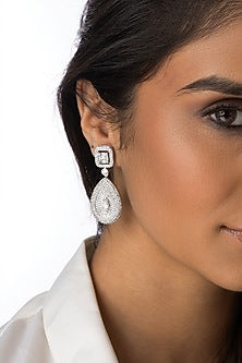 Silver Finish Pear-Shaped Drop Dangler Earrings