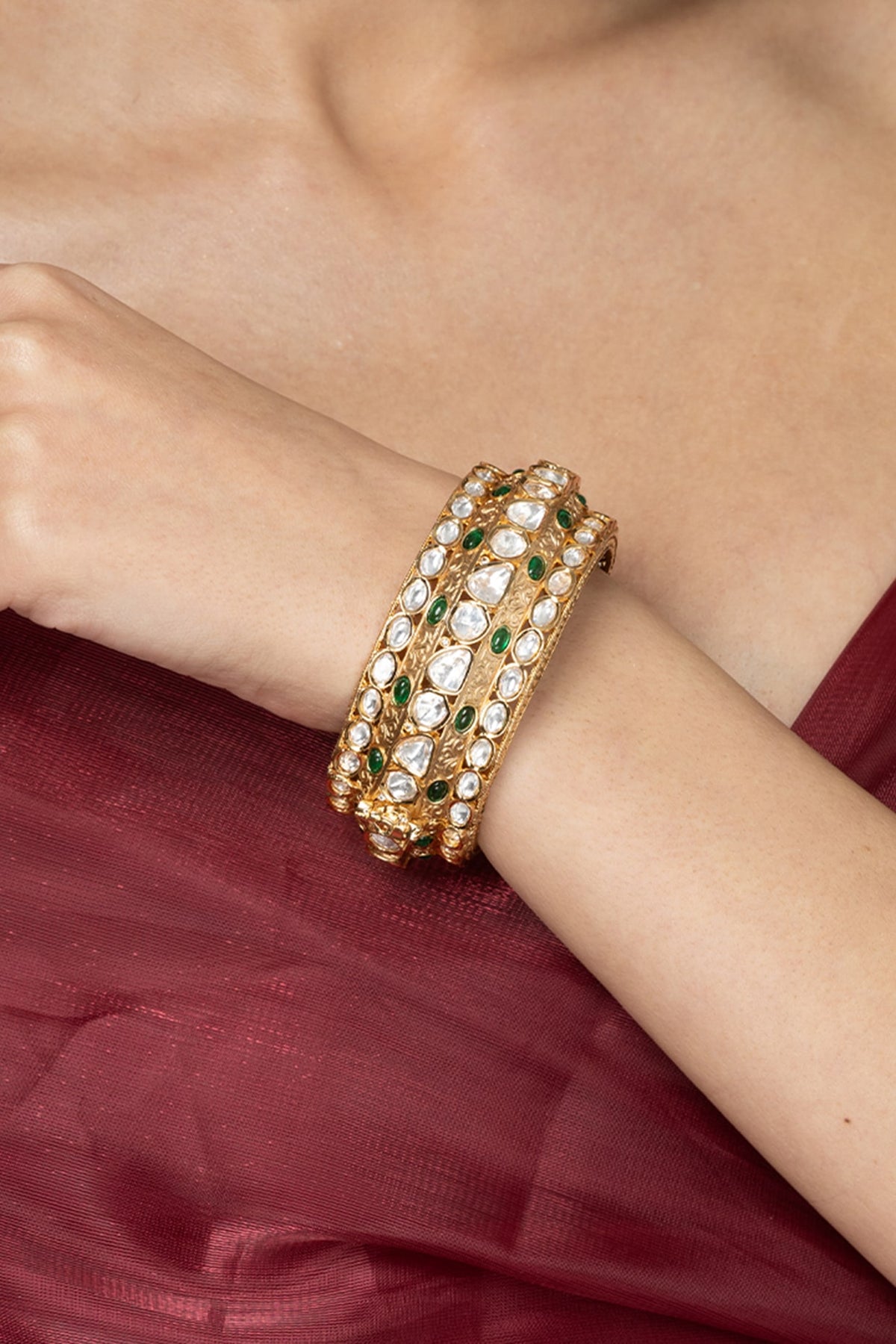 Gold Finish Green Stone Bangle