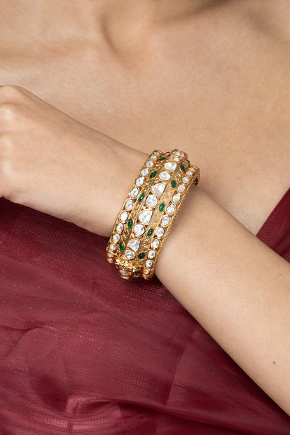Gold Finish Green Stone Bangle