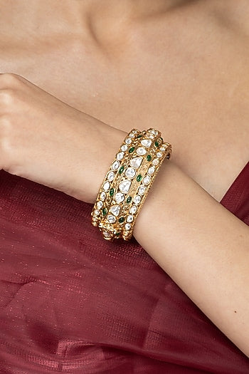 Gold Finish Green Stone Bangle