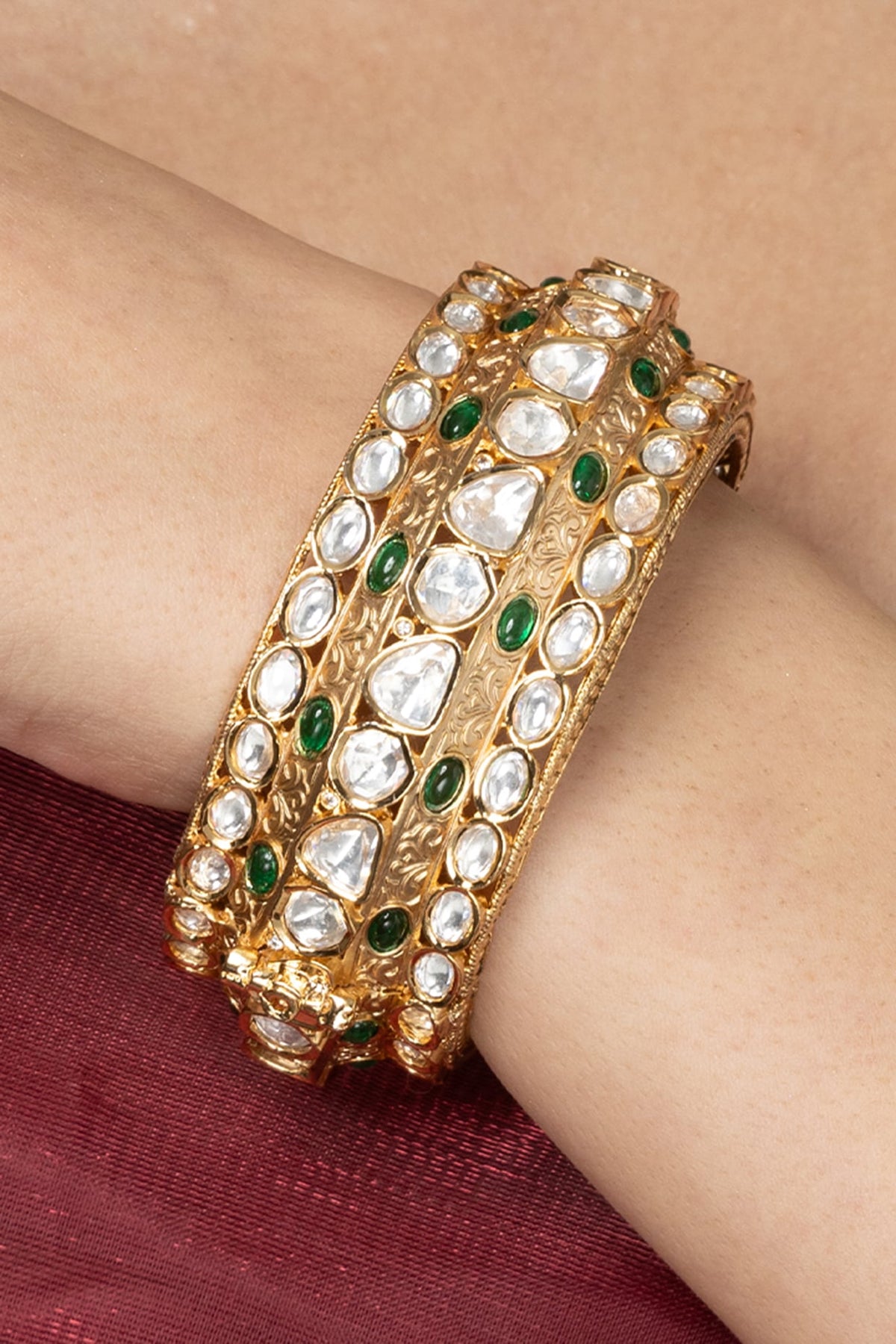 Gold Finish Green Stone Bangle
