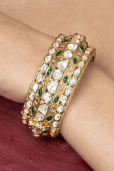 Gold Finish Green Stone Bangle