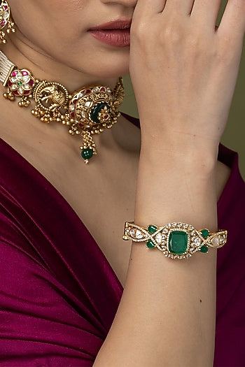 Gold Finish Emerald Green Stone Bangle