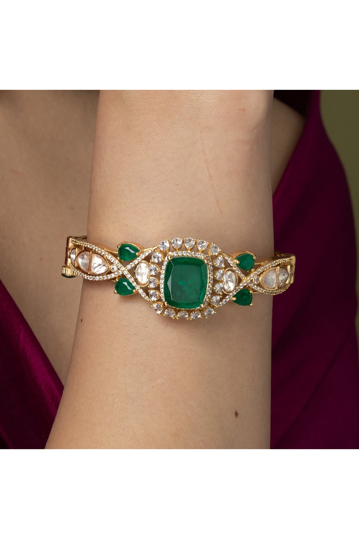 Gold Finish Emerald Green Stone Bangle