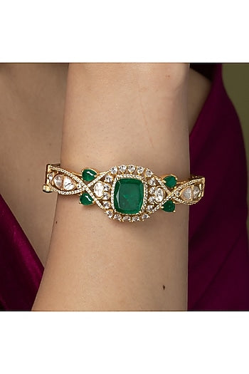 Gold Finish Emerald Green Stone Bangle