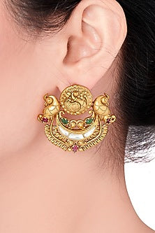 Gold Plated Antique Earrings With Ruby