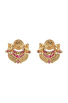 Gold Plated Emerald & Polki Earrings