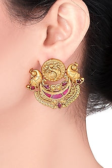 Gold Plated Emerald & Polki Earrings